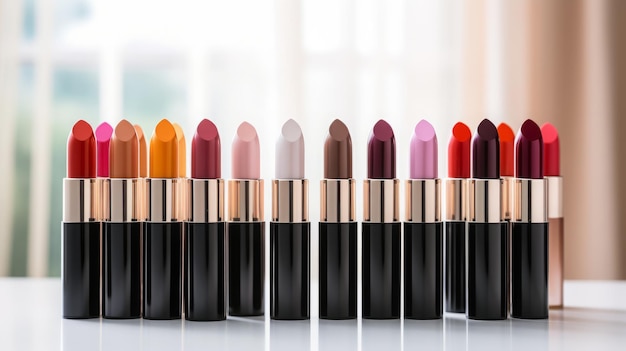 Photo colorful lipsticks in vibrant background