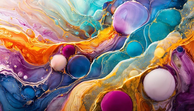 Цветная жидкая акриловая краска художественная фонажная бумага с потоком жидких пузырьков Абстрактный фон