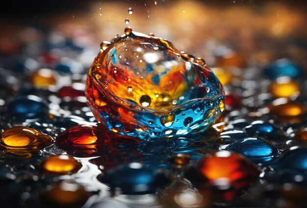 Photo colorful liquid drops with unknown nature magical energy splashes