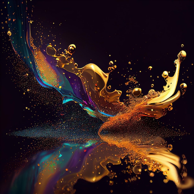 A colorful liquid is being poured into a black background.