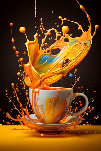 Colorful liquid is pouring from a cup in the style of digital art techniques