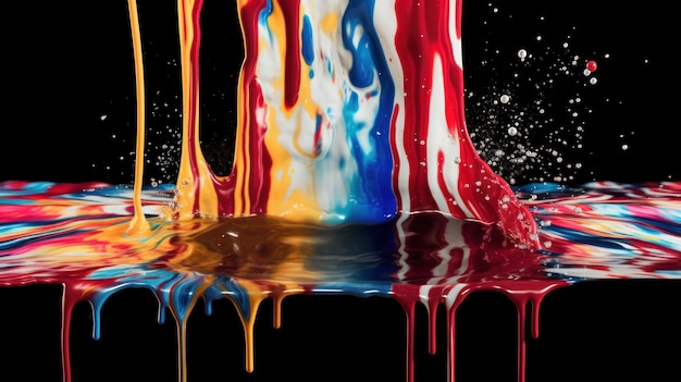 A colorful liquid is pouring into a black background.