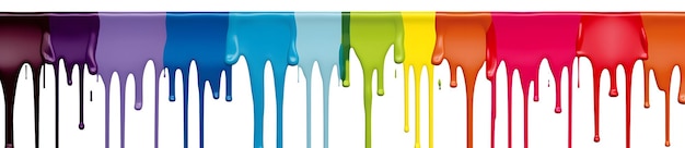 Colorful Liquid paint drops running down realistic gradient rainbow paint random pattern on white