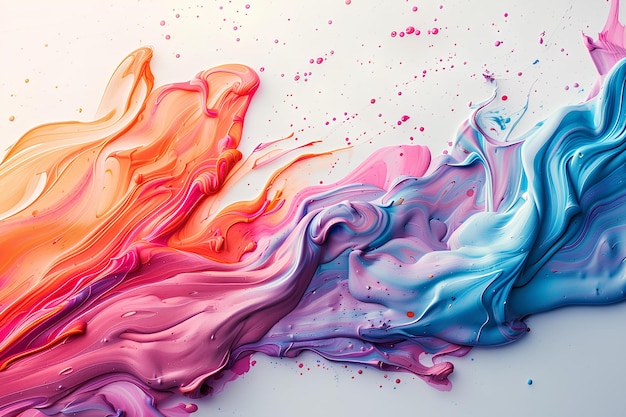 A colorful liquid painting on a white background with a blue and pink swirl on the bottom of the
