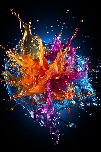 Colorful liquid splash with droplets