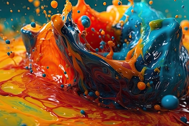 A colorful liquid with the letter m on it