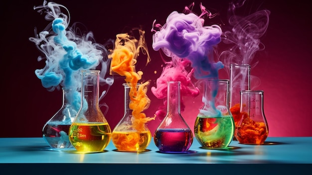 colorful liquid with smoke and chemical