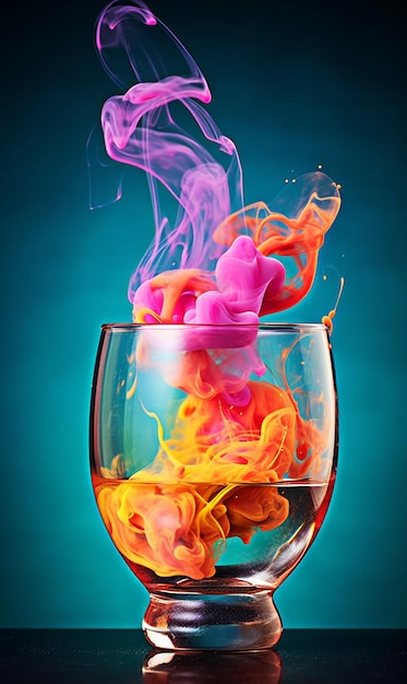 Photo colorful liquids with smoke rising from glass generative ai