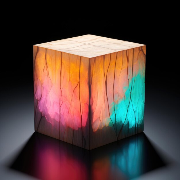 Красочная освещенная коробка на столе. Цифровое изображение.