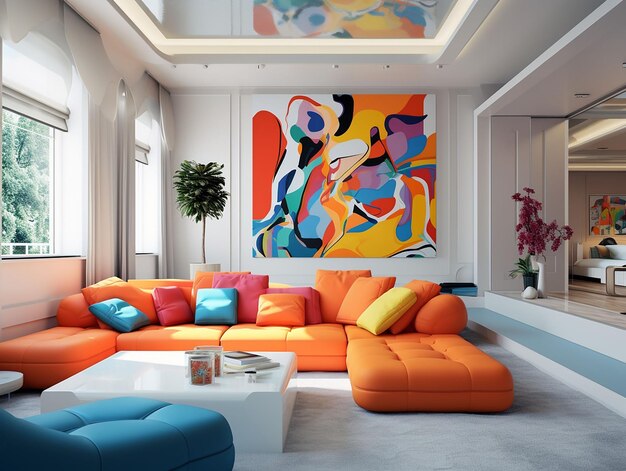 colorful living room eclectic pop art style generated ai