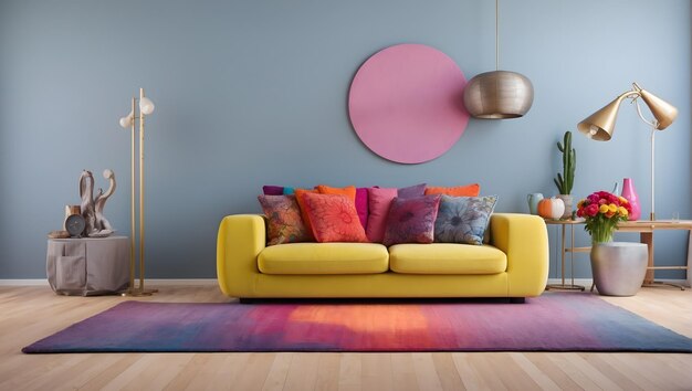 Photo colorful living room with modern sofa