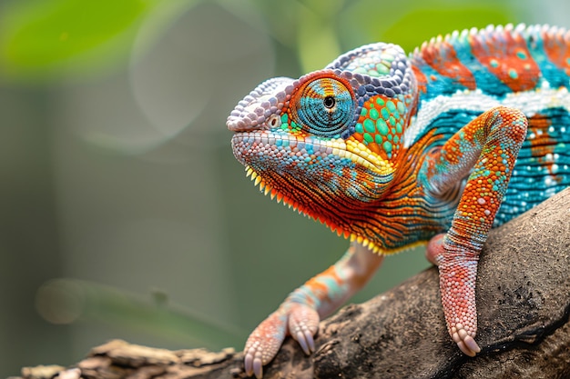 a colorful lizard on a branch