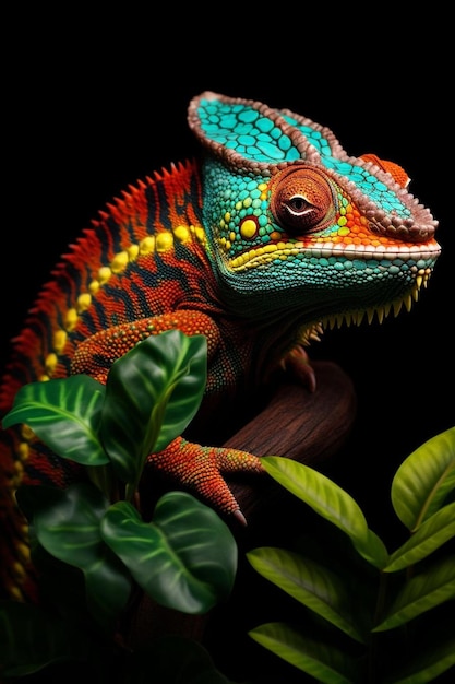 a colorful lizard with a black background