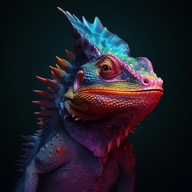 a colorful lizard with colorful colors on its head.