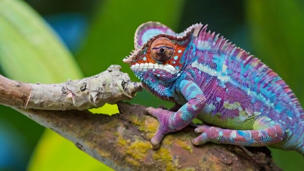 Photo a colorful lizard with a colorful neck and a green and purple body