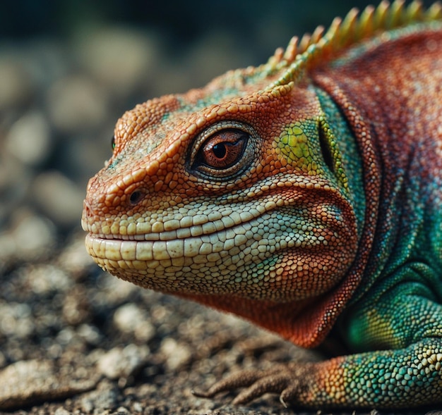 Photo a colorful lizard with a green and orange face