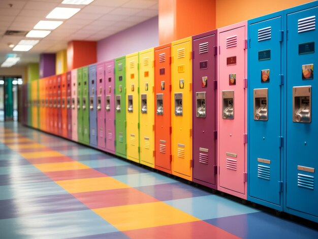 Colorful lockers in school