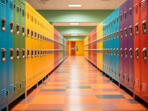 Photo colorful lockers in school