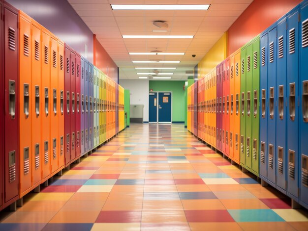 Photo colorful lockers in school