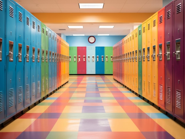 Photo colorful lockers in school