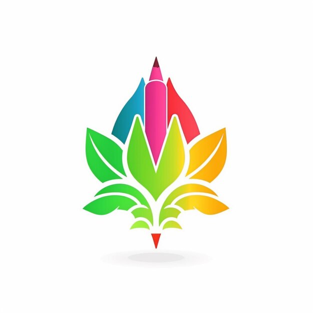 Photo a colorful logo with a pencil and leaves generative ai