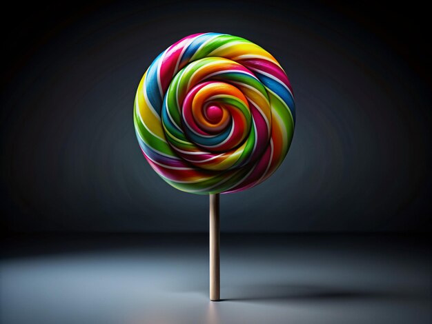 Foto lollipop colorato su uno sfondo scuro rainbow candy lolipop colorato swirl lollipop