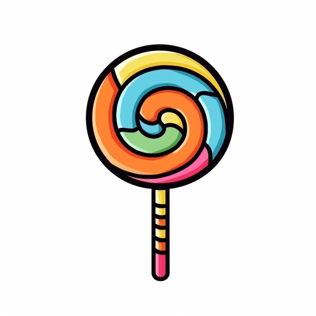 A colorful lollipop on a stick with a rainbow swirl generative ai