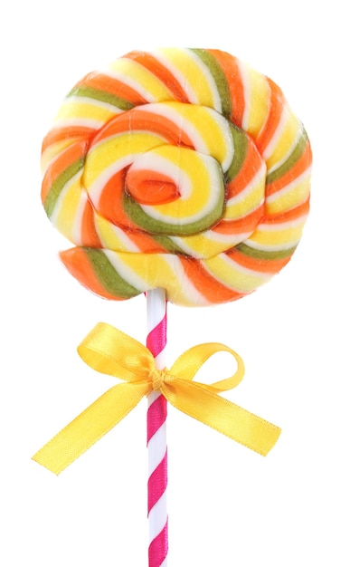 Photo colorful lollipop with bow isolated on white