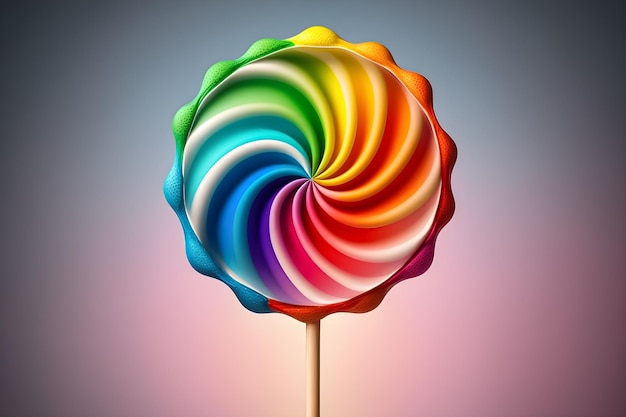 A colorful lollipop with the colors of the rainbow on it