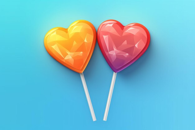 A colorful lollipop with a heart shape on a stick.