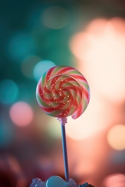 Premium AI Image | A colorful lollipop with a swirl of red and green swirls