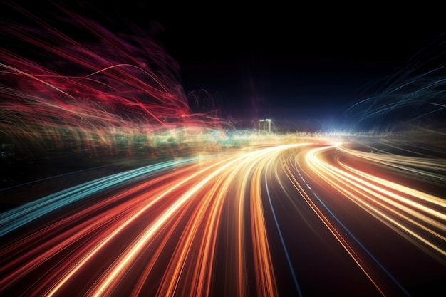 Colorful long exposure dynamic speed light trails generative AI