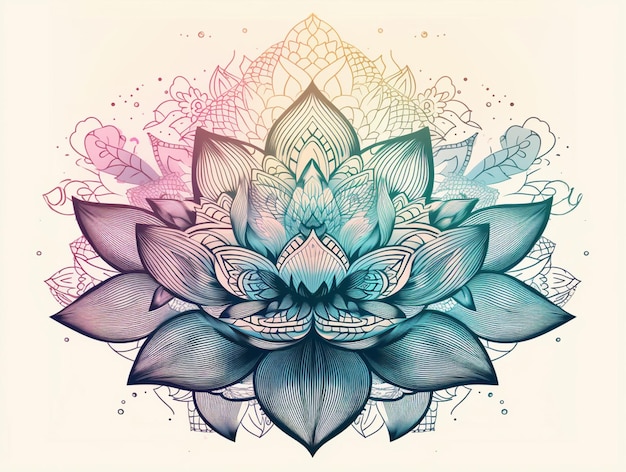 A colorful lotus flower with a pink and blue background.