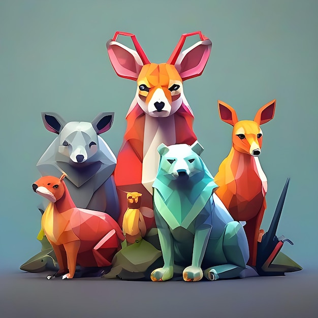 Photo colorful low poly animal collection