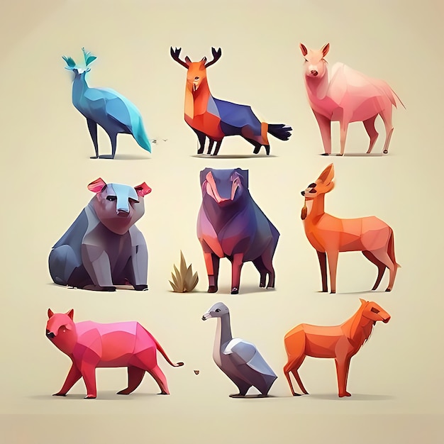 Photo colorful low poly animal collection