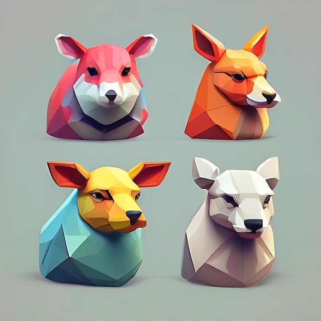 Colorful low poly animal collection