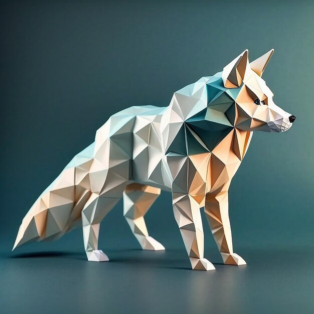 Colorful low poly geometric arctic fox animal AI Generated