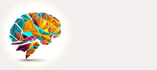 Colorful low poly style side view human brain illustration banner