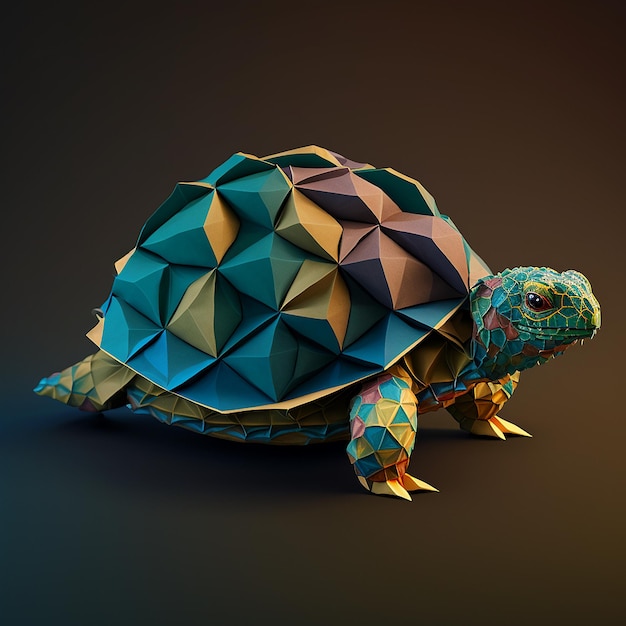 Colorful low polygon art geometric turtle animal AI Generated