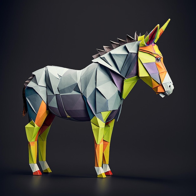 Colorful low polygon geometric donkey animal AI Generated