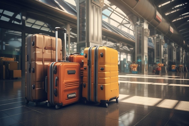Colorful luggage in the airport terminal Ai Generated
