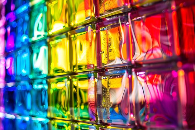 Colorful luminous glass grid abstract background in rainbow colors