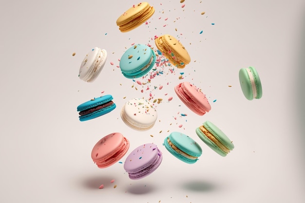 A colorful macaron cake with a fly dropping