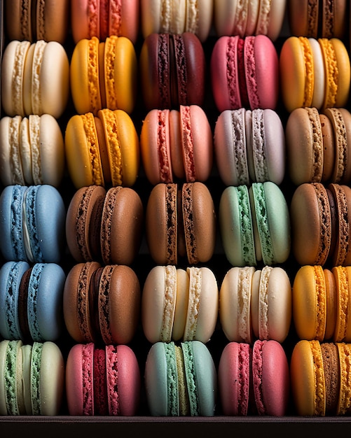 Colorful Macarons in a Box on the Table