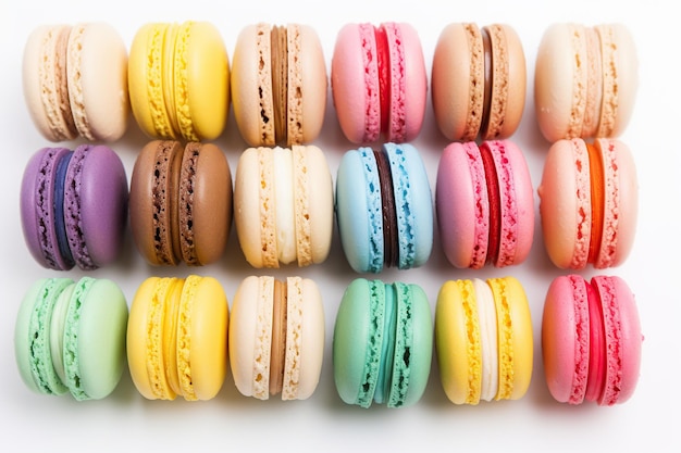 Colorful macarons dessert on white background