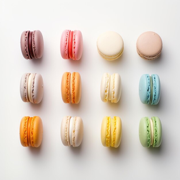 Photo colorful macarons on white background subtle tonal variations and soft hues