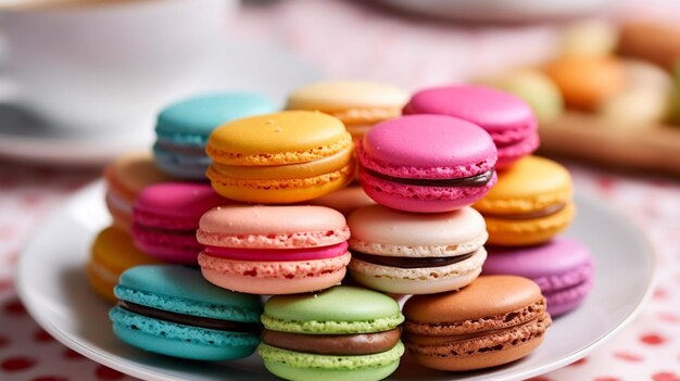 Colorful Macarons on White Plate