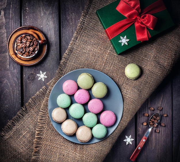 Colorful macaroons and coffee