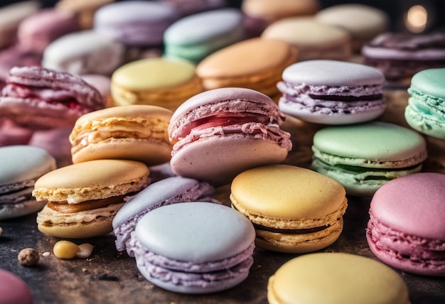 Colorful macaroons on dark background