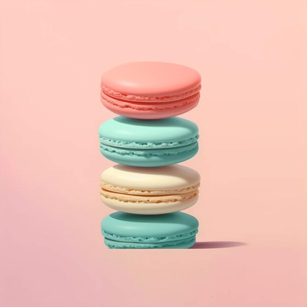 Colorful macaroons on pastel pink background Minimal concept